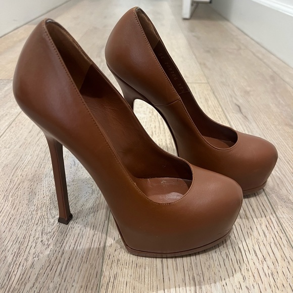Yves Saint Laurent Brown Leather Tribtoo Platform Pumps Size 37.5 - Picture 5 of 12